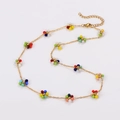 Minimalist gold link necklace featuring colorful beaded daisy flower charms in multi-colors - Colorful
