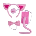 Rosa Plüsch-Schwein Kostümset mit Ohren-Stirnband, Nase, Fliege und Schwanz - Superweiches Glücksschwein 4-teiliges Set (55cm Filzschwanz)