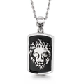 Silver lion head relief pendant with skull bail and twisted rope chain for men - Lion Head Relief Style (KP44468-BD)