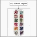 Detailed view of 12-grid storage box with colorful star-shaped nail art glitters - 12 Colors Star Rhinestones