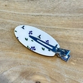 Blue floral print hair clip with white base and silver metal crocodile grip - Oval Alligator Clip / Purple Floral Side Clip