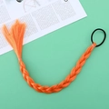 Detail of single orange braided hair extension with elastic band on a green background - Orange