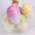 Décorations d'œufs de Pâques colorées avec paillettes et fils suspendus par rubans - Style Ligne en S / Lot de 6