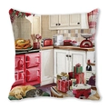 Christmas tree kitchen oil painting pattern cushion cover in soft peach skin fabric - 18x18 Inch / 16
