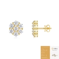 Close-up of gold heart flower earrings with moissanite and GRA certificate detail - E15249 Floral Cluster Style (3.0mm With GRA Certificate)