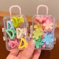 Mini-Gepäck-Aufbewahrungsbox mit bunten Makronen-Blumen-Haarspangen für Damen und Kinder - Halbmond + Blumen Clips 20 Stk. Beutel