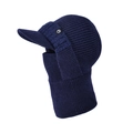 Men's navy blue knitted balaclava windproof hat with fleece lining and visor - Navy Blue