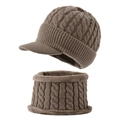 Conjunto de gorro y bufanda de punto caqui para hombre con forro polar cálido - Caqui