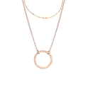 Close-up of double-layer stainless steel necklace with rose gold hammered round pendant - Double Layer Round Pendant Style / Rose Gold