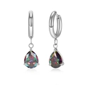 Titanium steel hoop earrings featuring mystic topaz teardrop pendants with silver finish - Silver Multicolor Zircon
