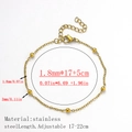 Golden stainless steel bead chain bracelet with adjustable 5cm extender and lobster clasp - Cross Beaded Style / 2mm Wide (17+5cm) / Gold