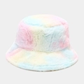 Cappello bucket in morbida pelliccia sintetica con sfumatura arcobaleno invernale - M(56-58cm) / Giallo Blu