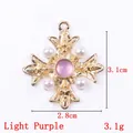 Vintage cross pendant charm with light purple crystal and faux pearls in KC gold finish - 11782 Gold Light Purple
