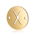 Polished gold stainless steel round charm featuring a hollow letter X with dual connector holes - Letter X