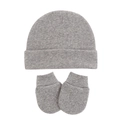 Light grey knitted newborn baby hat and mittens set with soft cotton fabric texture - Grey (2-Piece Set)