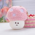 Pink plush mushroom keychain with white polka dots and gold clip for bags - Pink