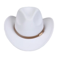 Detail of white felt fedora hat featuring a brown leather band and gold buckle accent - M (56-58cm) / White (165-I)