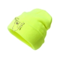 Neon green hip hop knit beanie with silver butterfly chain and cross pendants - One Size / Neon Yellow
