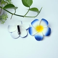 Plumeria hair clip with white petals, blue edges, and a yellow center on white background - Blue Flower Head + Clip [4cm]