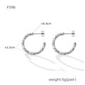 Silver twisted texture C-shape titanium steel hoop earrings with 2.3cm diameter - F596-Medium Twist / Steel