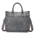 Vintage textured dark gray tote bag with striped shoulder strap and top handle - Gray