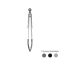 Grey non-stick silicone food tongs with stainless steel handle and hanging loop - 12 Inch Food Tongs