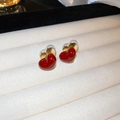 Macro detail of red heart earrings with gold and silver metal in a white velvet jewelry box - Red Heart Pearl Splicing Stud Earrings (7# Silver Earring Post)