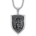 Pendentif bouclier argenté avec ailes de l'Archange Michel et croix sur fond blanc - Pendentif Ange 1 (chaîne Non Incluse) A0506-1