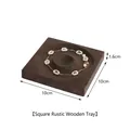Square vintage dark brown wood jewelry display tray with round groove 10x10cm - 10cm Square Distressed Wood Tray