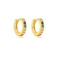 Orecchini a cerchio in argento 925 dorato con zirconi cubici multicolori arcobaleno - Argento 925 / Oro 18K [Pietra Colorata]