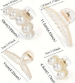 Four elegant pearl hair claws in beige resin with gold springs for women's hair styling - Set 6