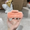 Minimalist square orange pink plush shark hair claw clip in soft faux fur finish - Large Orange (approx. 12cm)