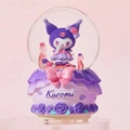Purple Kuromi rotating crystal ball music box with LED lights and snow feature - Medium (LED/Music) / Kuromi Chin in Hand (Purple)