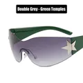 Y2K rimless star sunglasses with gradient grey lenses and green temple arms - Double Grey Lens - Green Temples