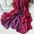 Artistic silk scarf for women featuring a red to purple gradient with pleated texture - 190cmx75cm / Gradient Red