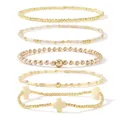 Five-piece gold beaded bracelet set with white cross charm for summer beach style - Cream Gold 5-Piece Set