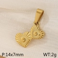 Golden heart-shaped pendant with sunburst texture and 14x7mm size measurement - Gold Double Heart Style (KP119979-Z)