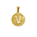 Pendentif en acier inoxydable plaqué or 18K avec lettre V martelée et bord perlé - Lettre V (S-P173-V)