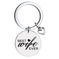 Polished stainless steel keychain with BEST wife EVER engraving and hollow heart charm - Wife