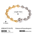 Two-tone beaded stainless steel bracelet with golden and silver beads and lobster clasp - Mixed Color Bead Style (JDB2407018-PS)