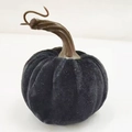 Elegant black velvet artificial pumpkin with brown stem for Thanksgiving home decor - 10cm / Black