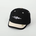 Close-up of contrast stitch Coffee embroidery and side label on kids baseball cap - 52cm (2-5 Years) / Black