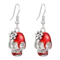 Gothic zilveren schedel oorbellen met rode details en bloemendecoratie voor Halloween - Schedelkop Bloem Stijl (DZ-850)