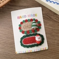 Details von handgestrickten Weihnachtshaarspangen mit Weihnachtsmann und Baum Motiv - Weihnachtsbaum Und Weihnachtsmann Stil
