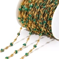 18k gold plated beaded chain with green glitter heart charms for DIY jewelry making - Green