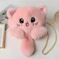 Cute pink plush kitten shoulder bag with soft faux fur and golden metal chain strap - Pink