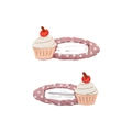Pink polka dot hair clips with glittery cupcake decor for kids, set of two pieces - White Cake (MC020) / One Pair