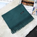 Classic dark green cashmere scarf with fringe edges and premium woven texture shawl - Dark Green