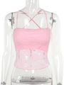 Detailansicht des rosa Camisole-Tops aus Rosen-Spitze mit überkreuzten Trägern am Rücken - S / Rosa
