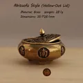 Mini brûle-encens en laiton antique avec couvercle creux et caractères gravés - Brûleur d'Ecriture Bouddhiste
